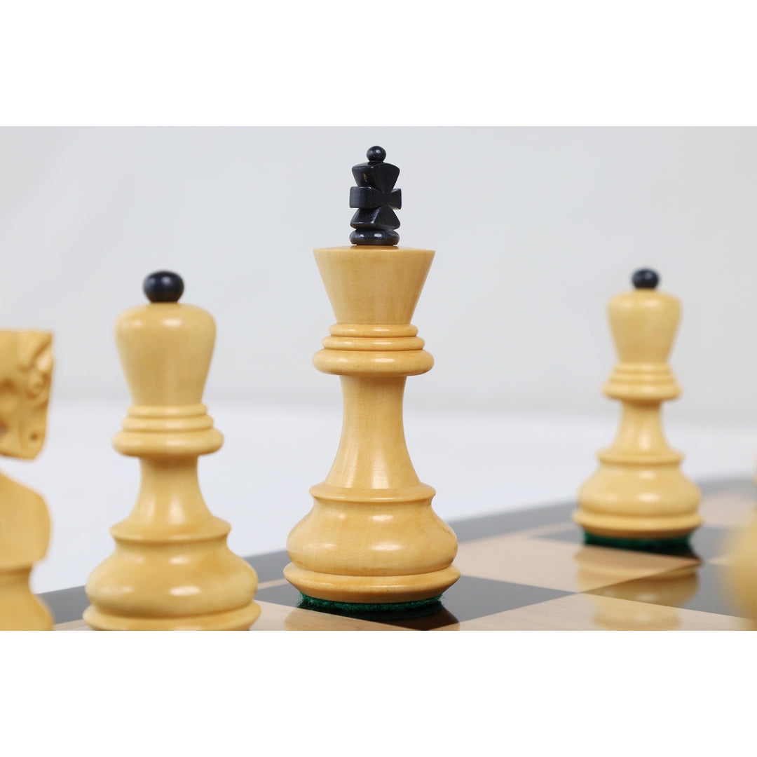 3.1" Russian Zagreb Gift Chess Set Combo - Pieces in Ebonized Boxwood with 17" Ebony Board & Storage Case