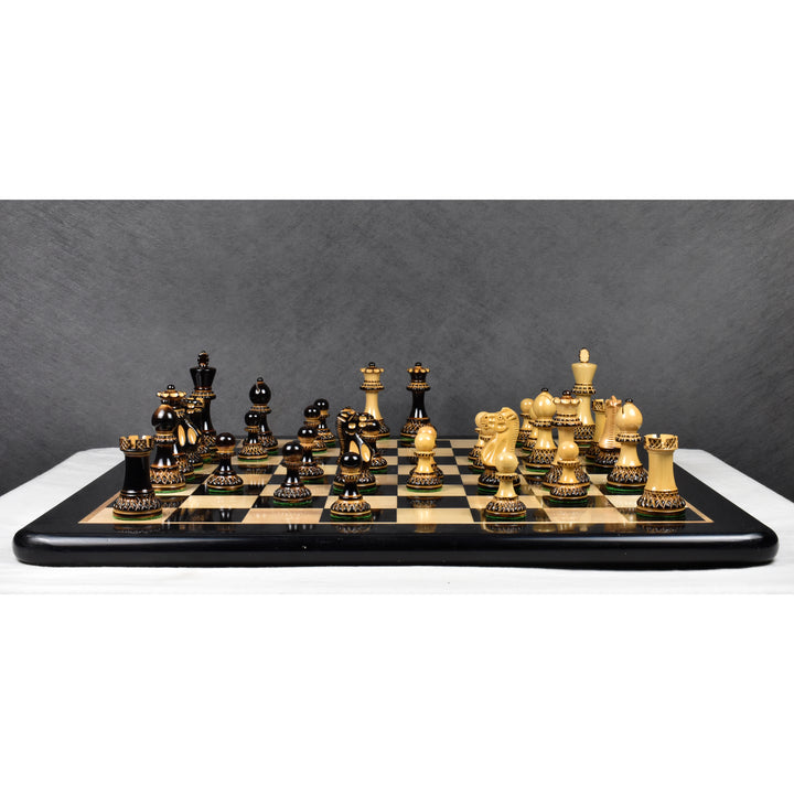 Jeu d'échecs sculpté Parker Staunton 3,9 pouces - Pièces d'échecs uniquement - Finition laquée (brillante) Bois de buis - Liquidation d'entrepôt - Expédition en Europe uniquement