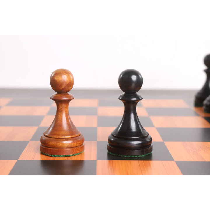 Jeu de pièces d'échecs soviétique Botvinnik Flohr-II légèrement imparfait de 1935 - Buis vieillis et buis ébénisterie - 4.4" Roi