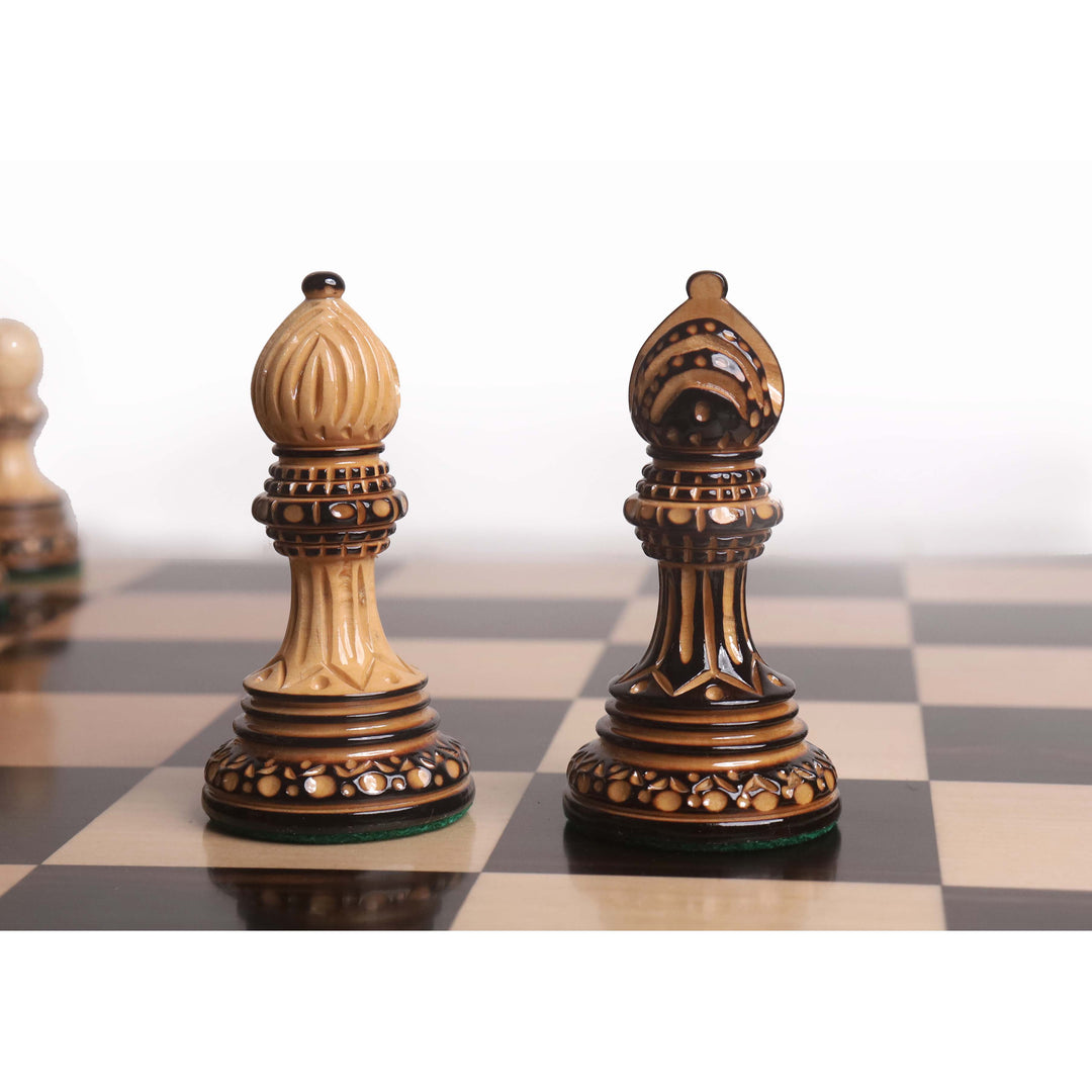 Alexandria Luxury Staunton Burnt Carving Chess Set- Chess Pieces Only - Triple Weighted - Lacquered Boxwood - Warehouse Clearance - Europe Shipping Only