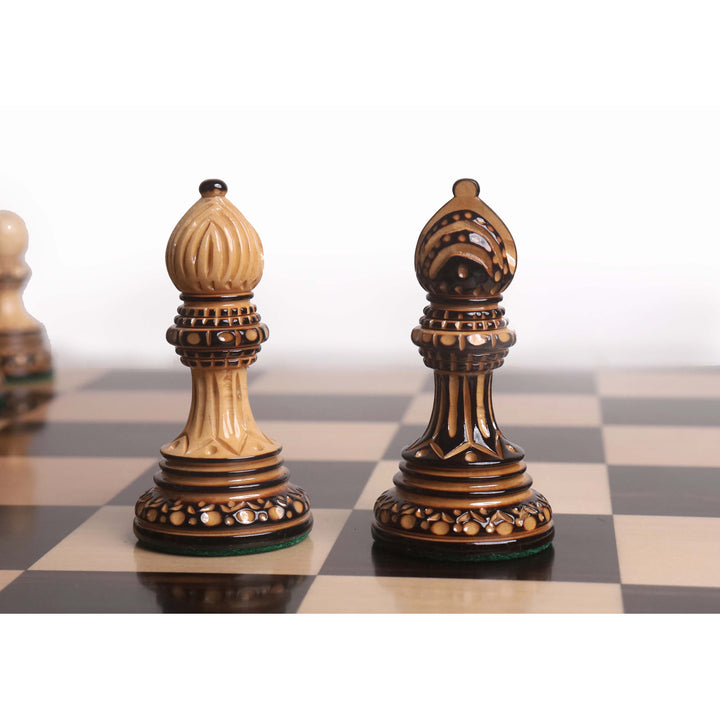 Alexandria Luxury Staunton Burnt Carving Chess Set- Chess Pieces Only - Triple Weighted - Lacquered Boxwood - Warehouse Clearance - Europe Shipping Only