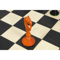Detail of an antiqued boxwood Pre-Staunton knight piece.