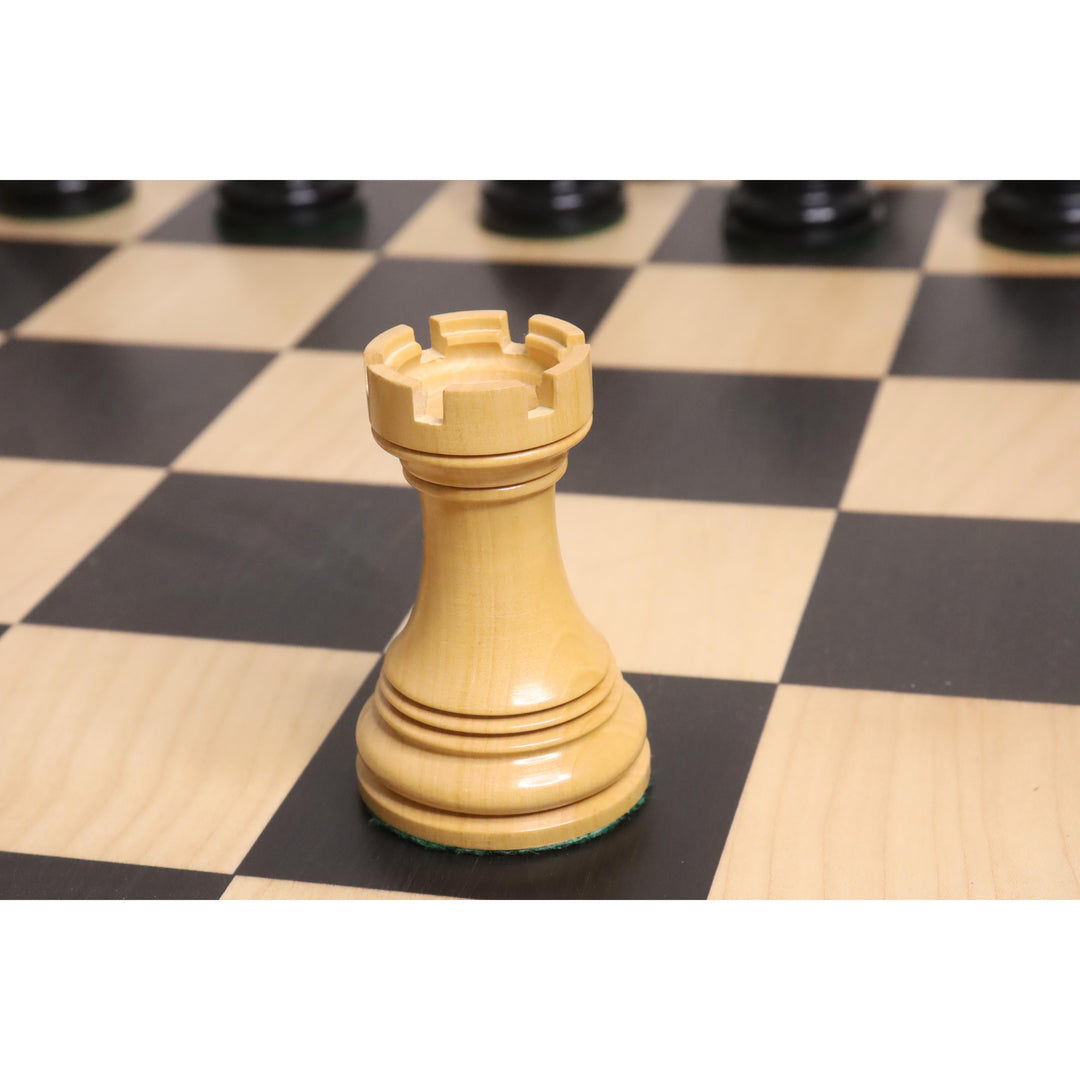 Lidt uperfekt 4,2" luksus Patton Staunton skaksæt - kun skakbrikker - ibenholt træ - tredobbelt vægtet