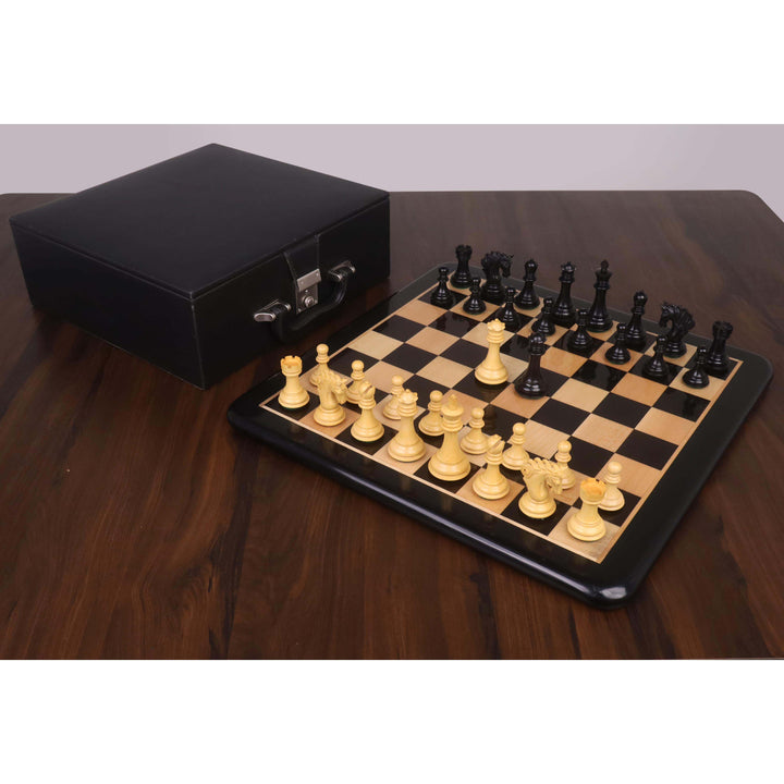 3.3" Spiraled Steed Luxury Chess Set - Ebony & Boxwood with Board and Leatherette Coffer Storage Box