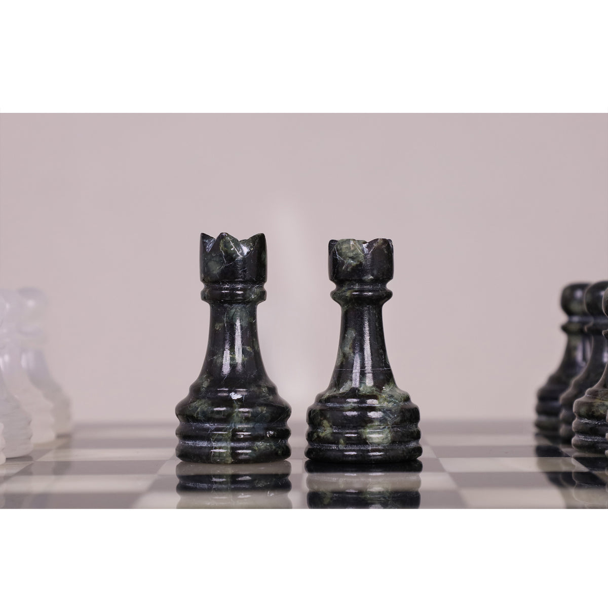 Slightly Imperfect  10" Onyx Marble Chess Set - Black & White Stone Board & Pieces