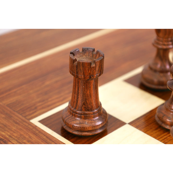Combo of 30" Chessmaster's Series Golden Rosewood Chess Table with 4.1" Pro Staunton Weighted Golden Rosewood Pieces with Storage Drawers
