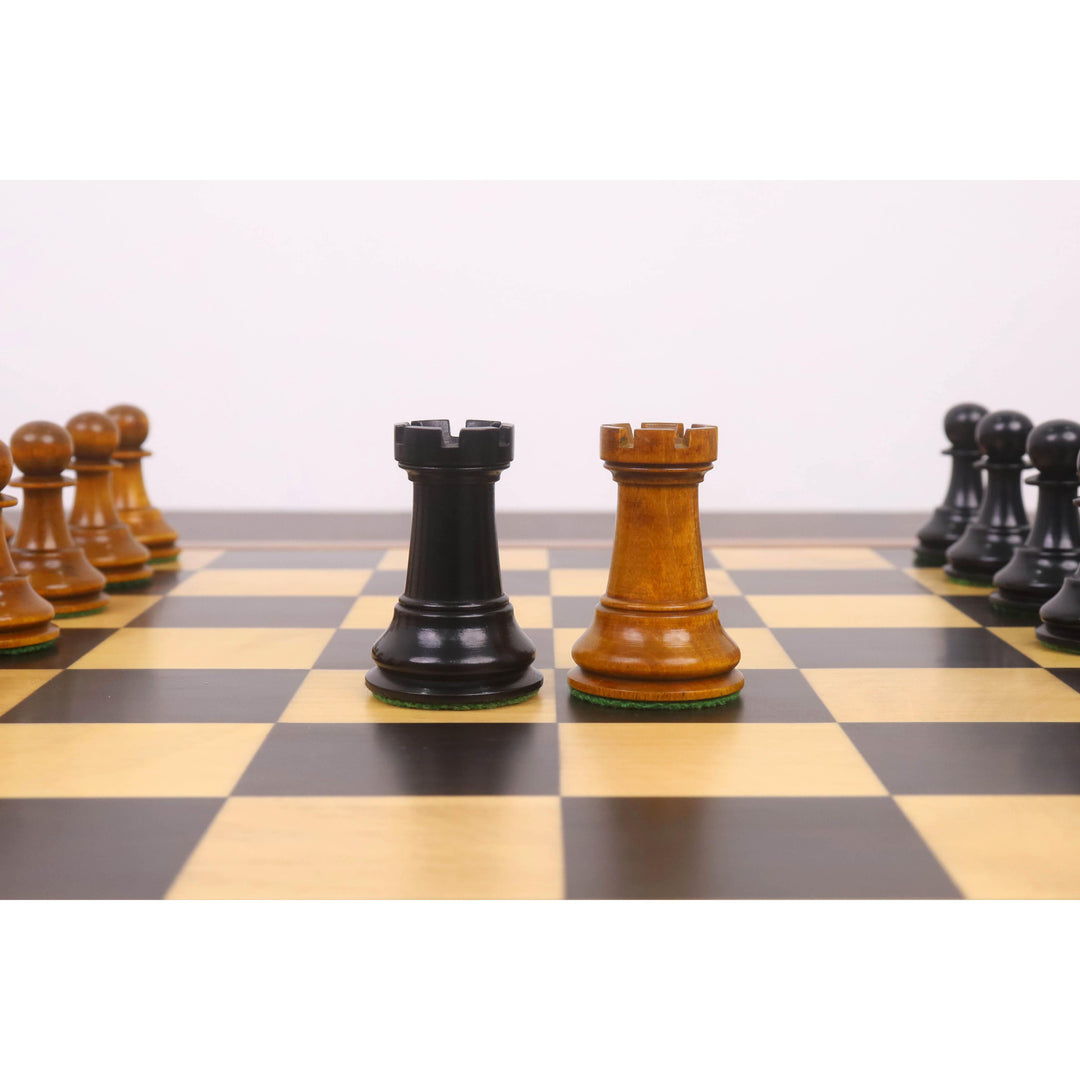 Slightly Imperfect 3.6" Golden Castle Craftsman Reproduction Chess Set - Chess Pieces Only - Antiqued & Ebonised Boxwood