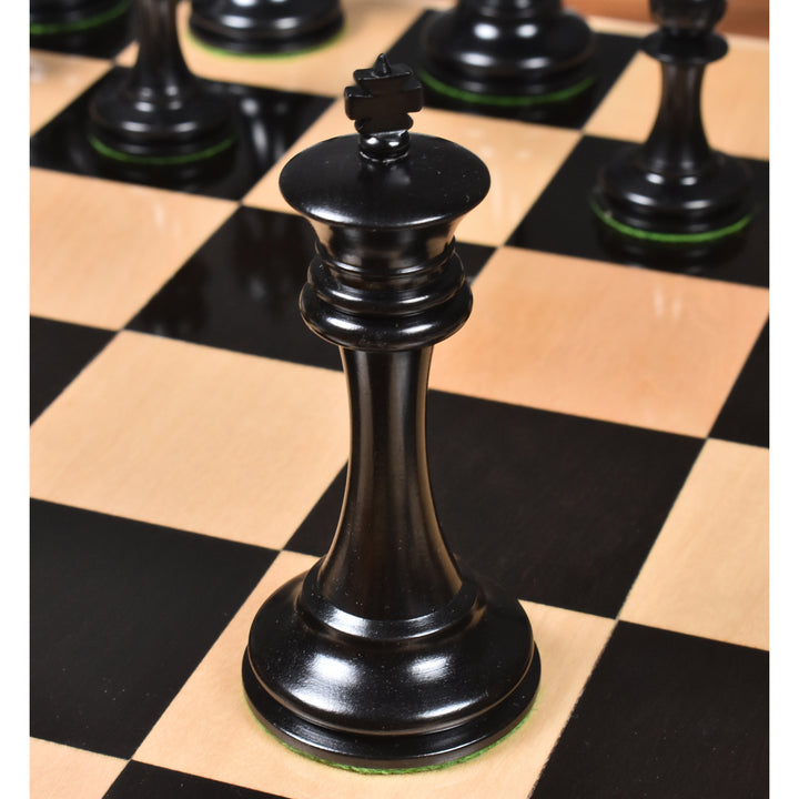 Jeu d'échecs légèrement imparfait du 19ème siècle reproduit par B & Co - Pièces d'échecs uniquement - Bois d'ébène véritable - 4.3″.