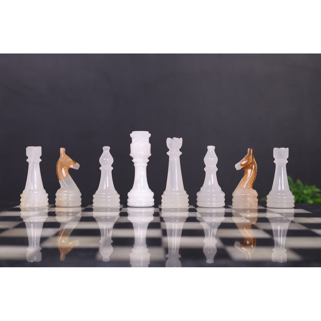 Slightly Imperfect  10" Onyx Marble Chess Set - Black & White Stone Board & Pieces