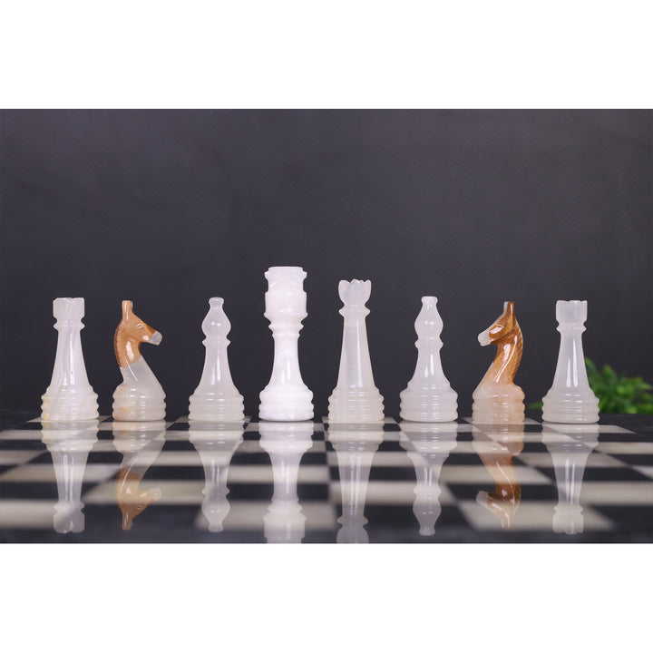 Slightly Imperfect  10" Onyx Marble Chess Set - Black & White Stone Board & Pieces