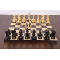 Complete 4" Sleek Staunton luxury chess set in ebony and boxwood, fully set up for play on a glossy board.