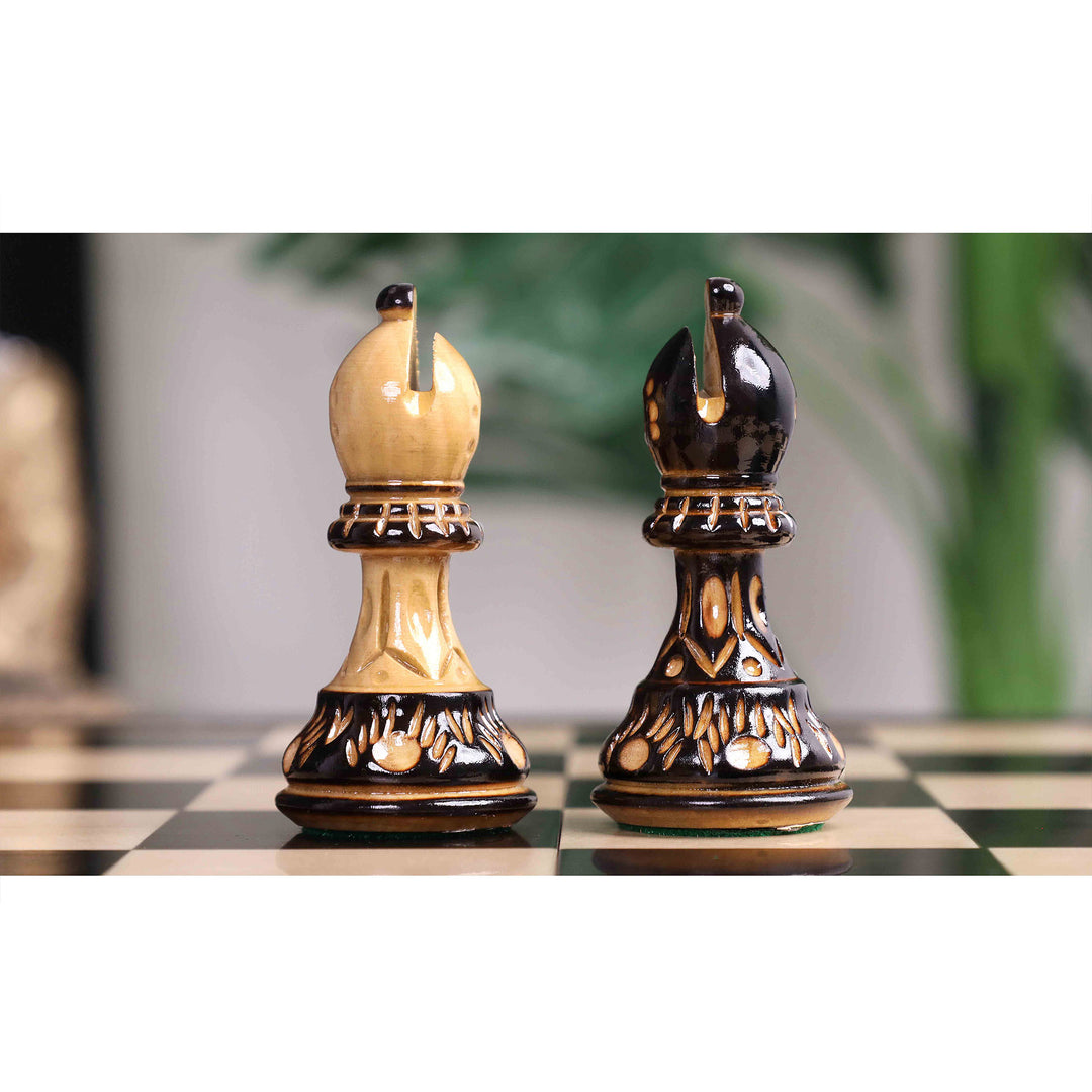 16" Laurel Series Burnt Carving Lacquered Staunton Chess Set – Magnetic Ebony & Maple Wooden Folding Board