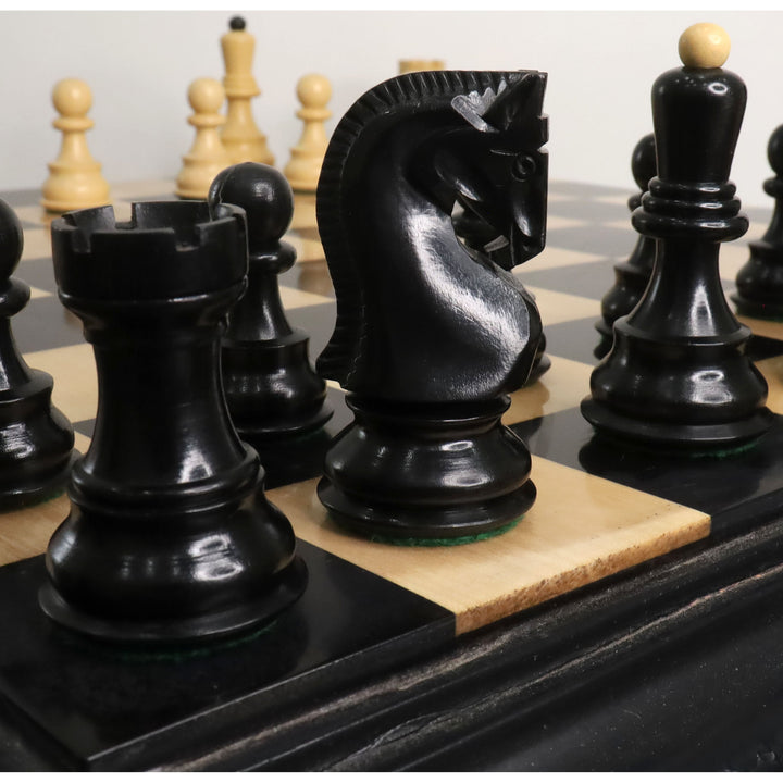 Jeu d'échecs russe Zagreb 59' légèrement imparfait - Pièces d'échecs uniquement - Bois d'ébène à triple lestage