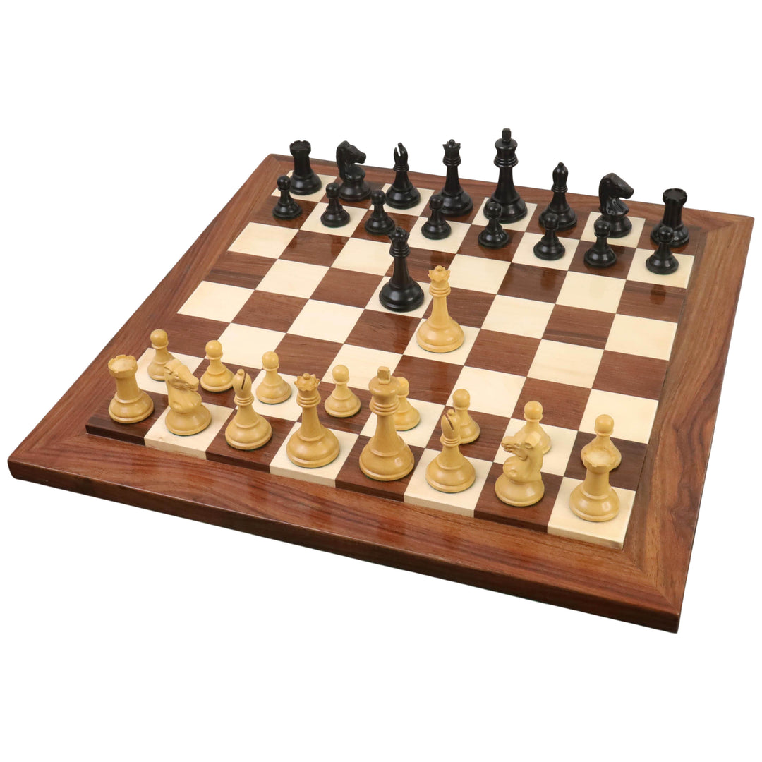 Set di scacchi leggermente imperfetto da 3,7" riprodotto da Drueke Player's Choice - solo pezzi di scacchi - legno di bosso ebanizzato