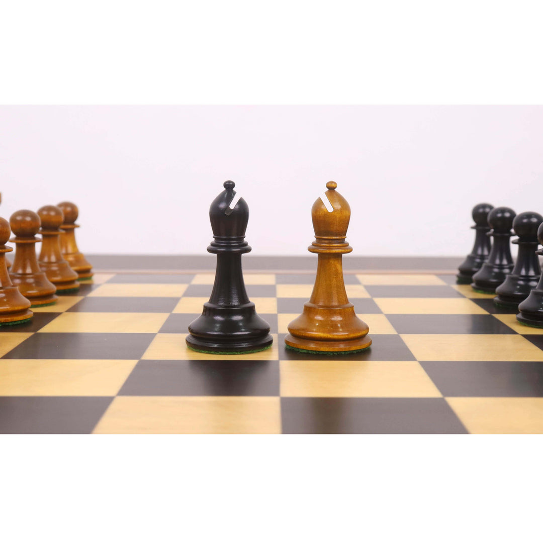 3.6" Golden Castle Craftsman Reproduction Chess Set - Chess Pieces Only - Antiqued & Ebonised Boxwood