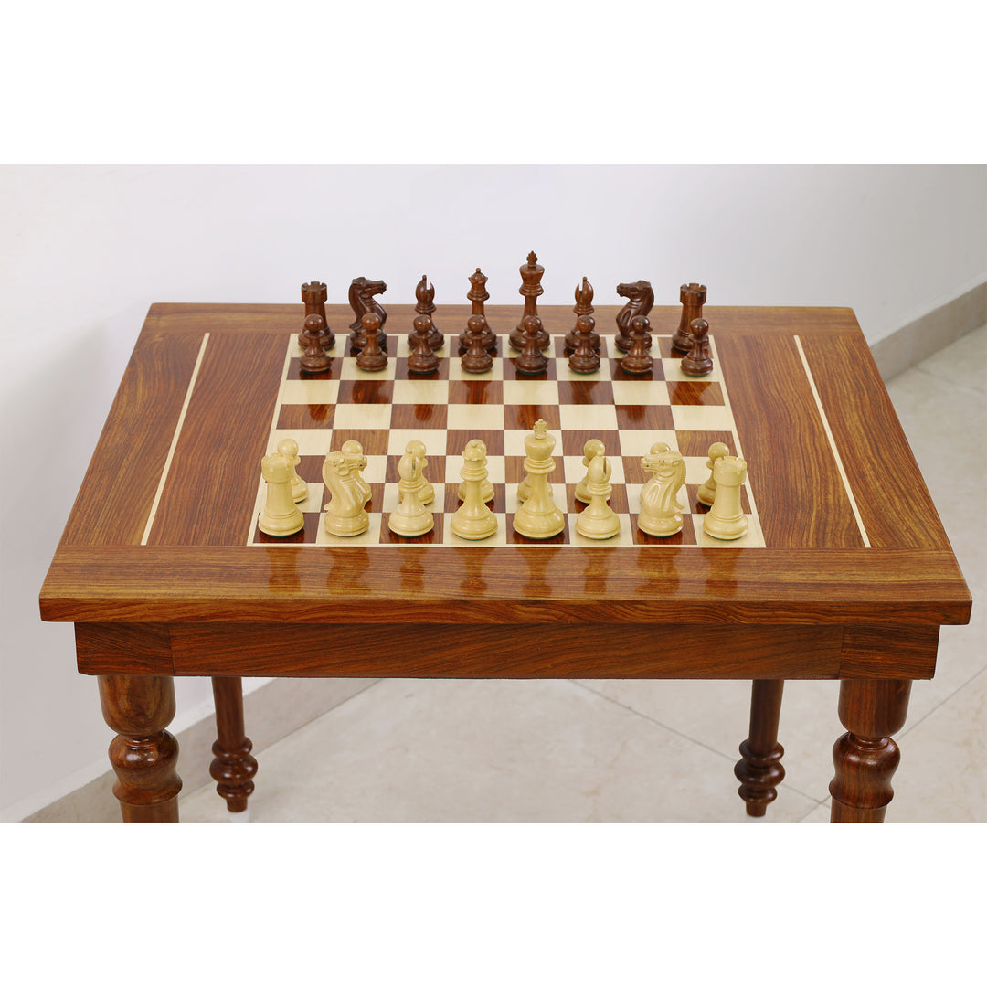 Combo of 30" Chessmaster's Series Golden Rosewood Chess Table with 4.1" Pro Staunton Weighted Golden Rosewood Pieces with Storage Drawers