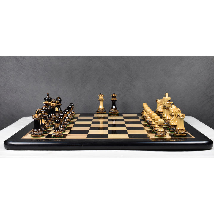 Ligeramente imperfecto 3.9" Juego de ajedrez tallado Parker Staunton - Sólo piezas de ajedrez - Madera de boj lacada (brillante)