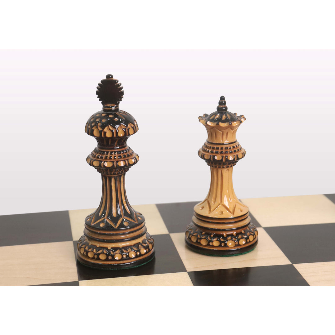 Alexandria Luxury Staunton Burnt Carving Chess Set- Chess Pieces Only - Triple Weighted - Lacquered Boxwood - Warehouse Clearance - Europe Shipping Only