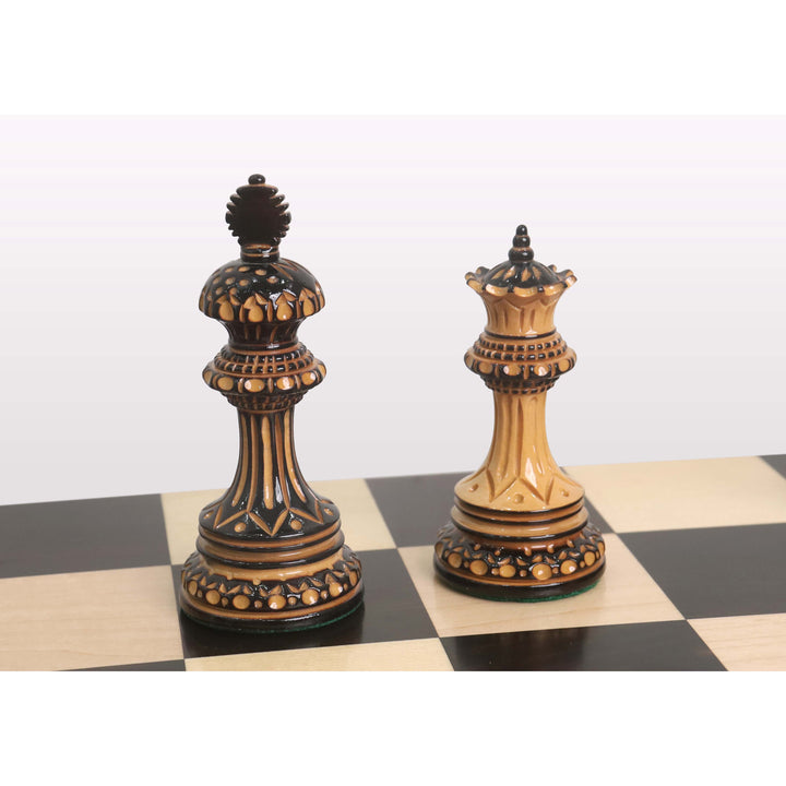 Alexandria Luxury Staunton Burnt Carving Chess Set- Chess Pieces Only - Triple Weighted - Lacquered Boxwood - Warehouse Clearance - Europe Shipping Only