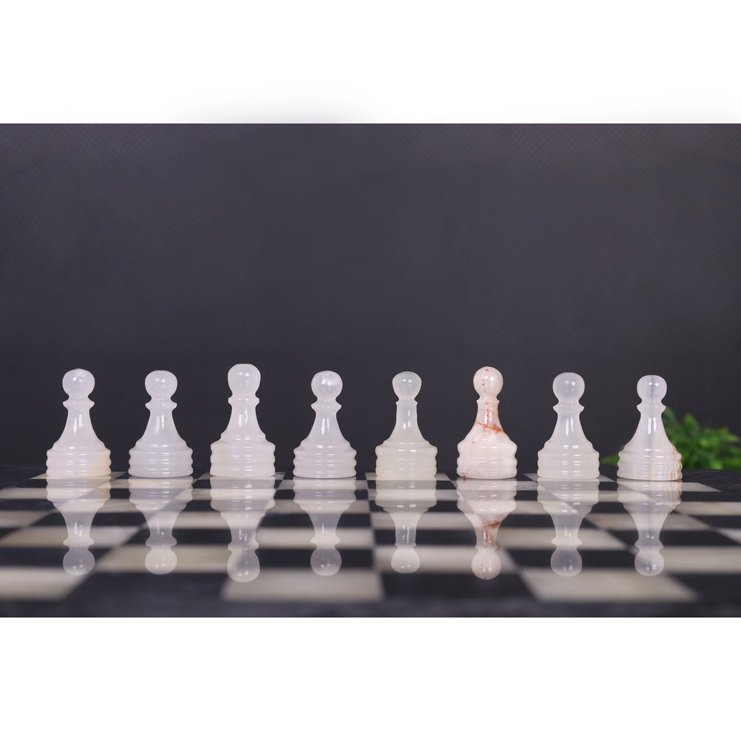 Slightly Imperfect  10" Onyx Marble Chess Set - Black & White Stone Board & Pieces