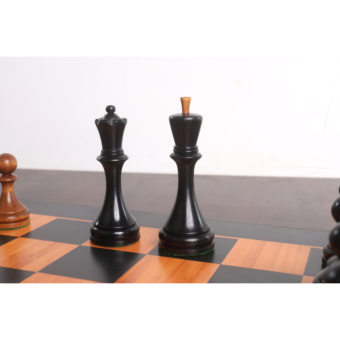 1935 Botvinnik Flohr-II Soviet Chess Pieces Only Set -Distress Antiqued Boxwood & Ebonised Boxwood- 4.4" King - Warehouse Clearance - USA Shipping Only