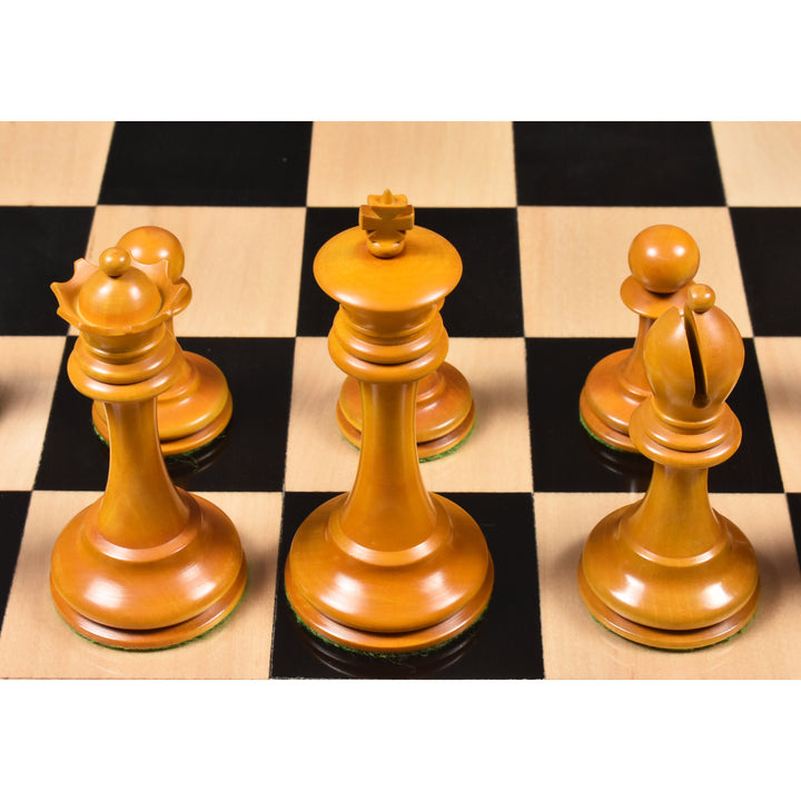 Jeu d'échecs légèrement imparfait du 19ème siècle reproduit par B & Co - Pièces d'échecs uniquement - Bois d'ébène véritable - 4.3″.