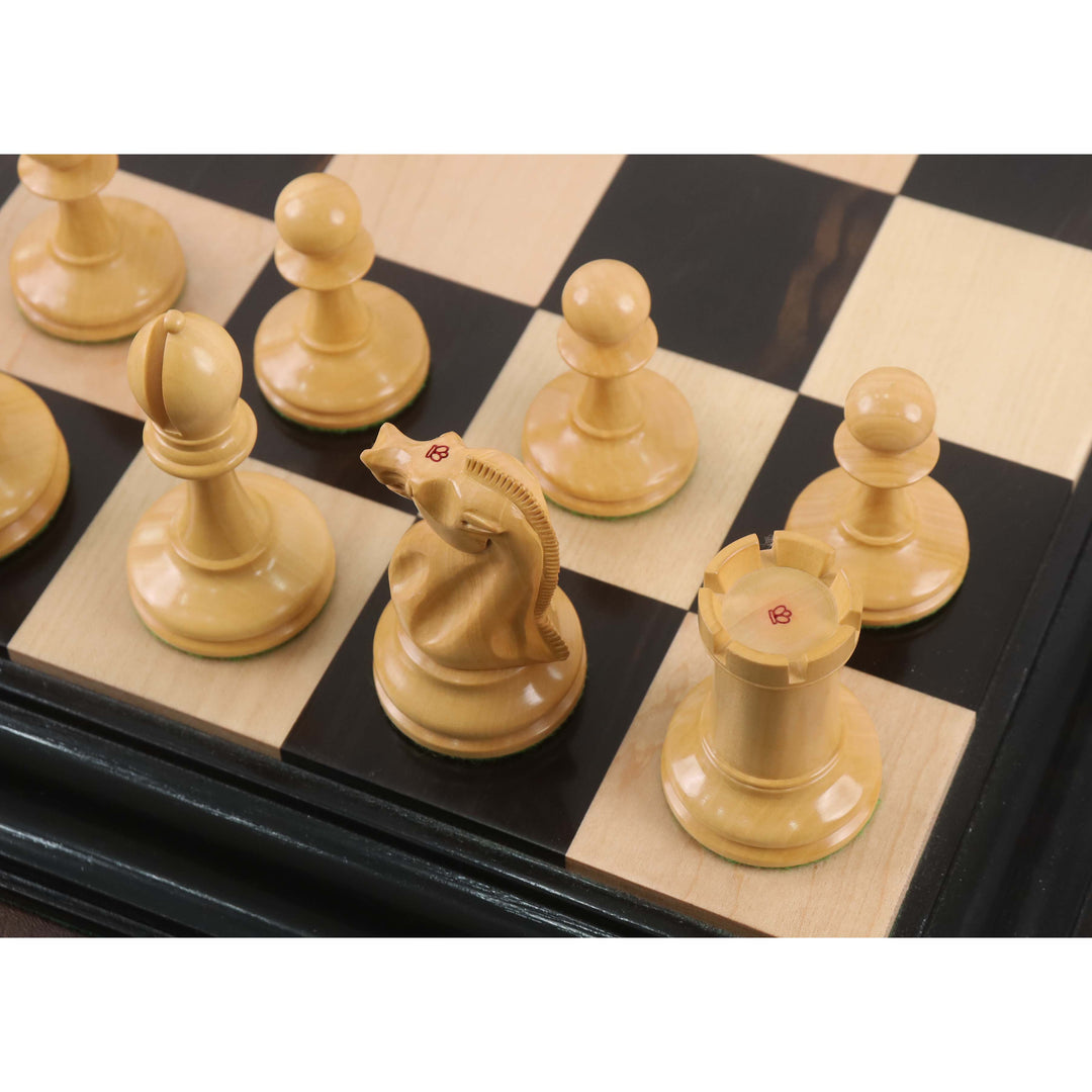 19th century B & Co Reproduced Luxury Chess Set- Chess Pieces Only- Ebony Wood & Boxwood– 4.2″ King