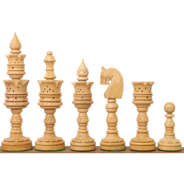 Jeu d'échecs Lotus Series 4.7" sculpté à la main - Pièces d'échecs uniquement en palissandre Bud lesté