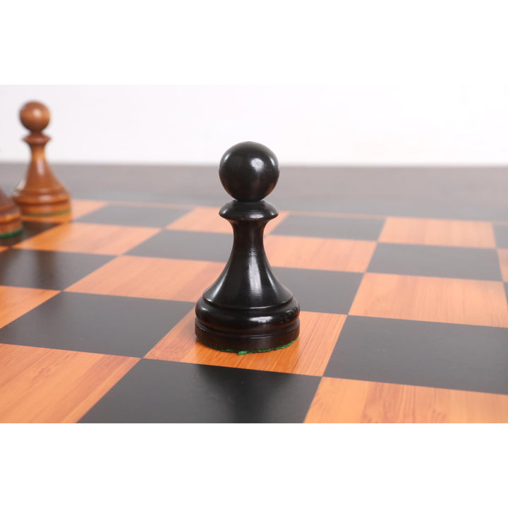 Leicht unvollkommen 1935 Botvinnik Flohr-II Sowjetische Schachfiguren Nur Satz - Antiquierter Buchsbaum & Ebonisierter Buchsbaum - 4.4“ König