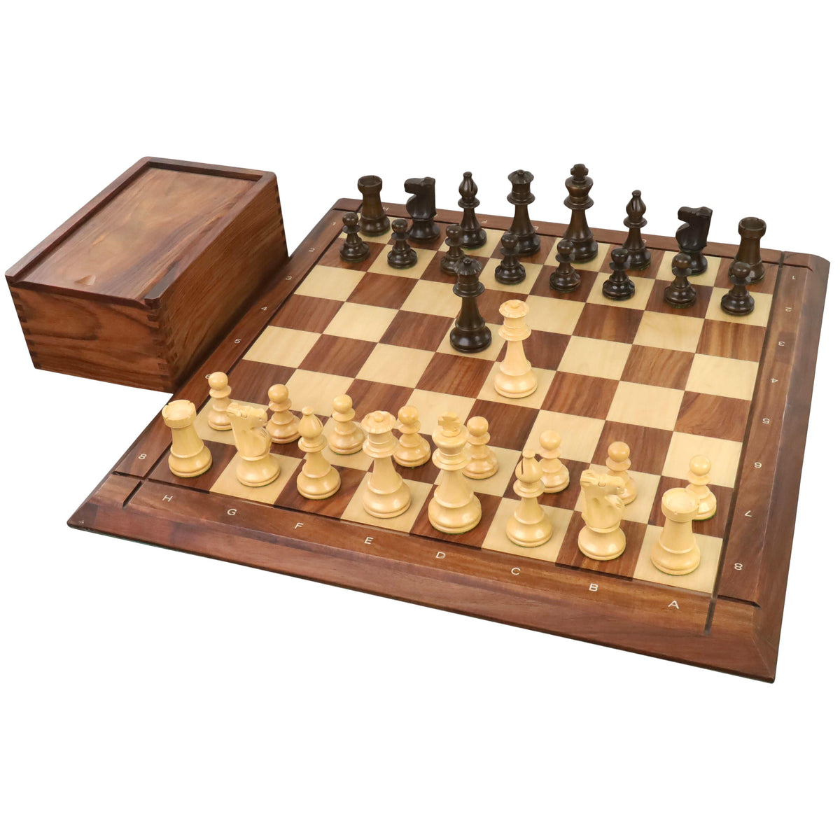 Improved French Lardy Chess Set- Chess Pieces Only - Walnut Stained Boxwood - 3.9" King