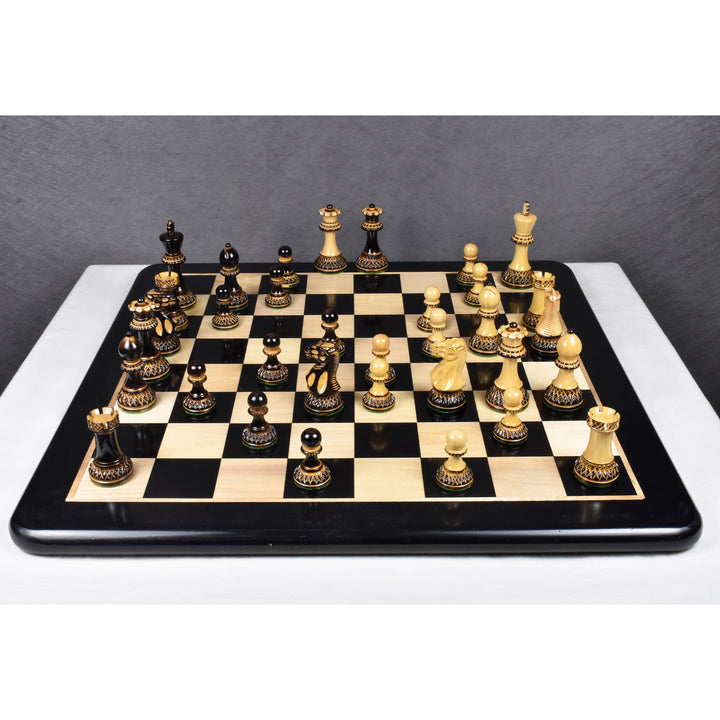 Jeu d'échecs sculpté Parker Staunton 3,9 pouces - Pièces d'échecs uniquement - Finition laquée (brillante) Bois de buis - Liquidation d'entrepôt - Expédition en Europe uniquement