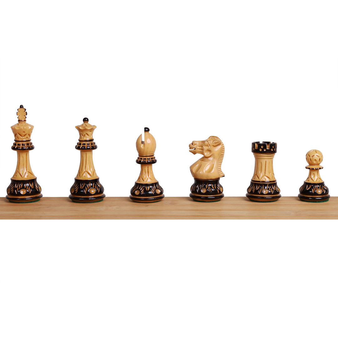 16" Laurel Series Burnt Carving Lacquered Staunton Chess Set – Magnetic Ebony & Maple Wooden Folding Board