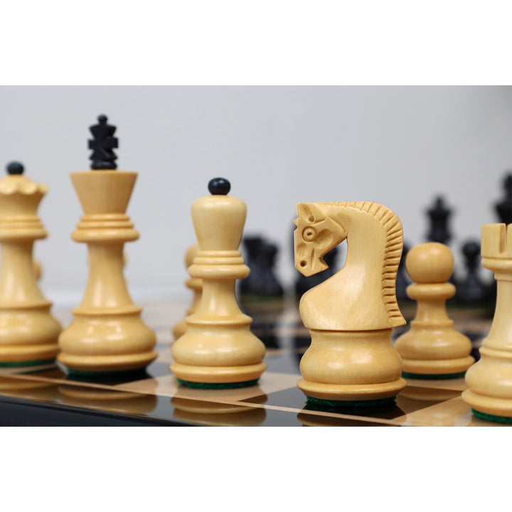 3.1" Russian Zagreb Gift Chess Set Combo - Pieces in Ebonized Boxwood with 17" Ebony Board & Storage Case
