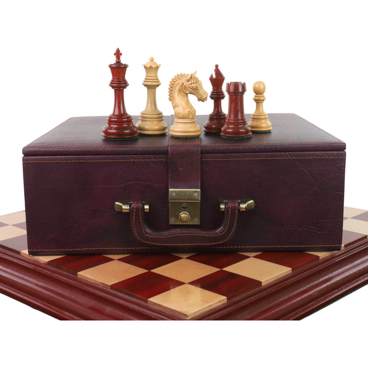 Nieznacznie niedoskonały zestaw szachów Tilted Knight Luksusowy Staunton - tylko szachy - Pączek Drewno różane i bukszpan