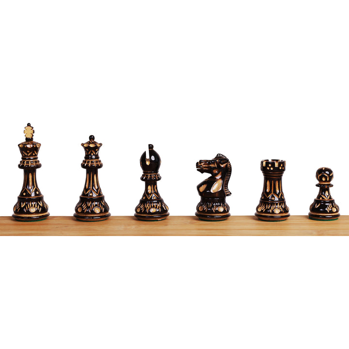 16" Laurel Series Burnt Carving Lacquered Staunton Chess Set – Magnetic Ebony & Maple Wooden Folding Board