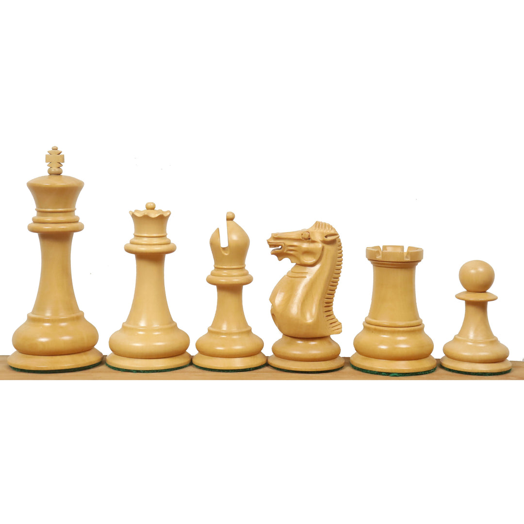 Nieznacznie niedoskonały 4,5” reprodukowany zestaw szachów Staunton z 1849 roku - tylko szachy - pączek drewno różane - potrójna waga