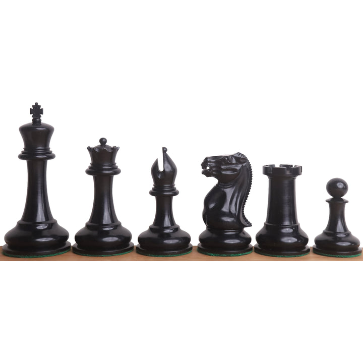 Jeu d'échecs Cooke Type Staunton de 1849 - Pièces en bois d'ébène et buis antique avec planche et boîte