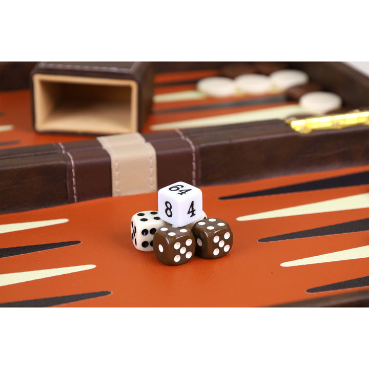 Dice and terracotta playing surface detail of the Executive Backgammon Set