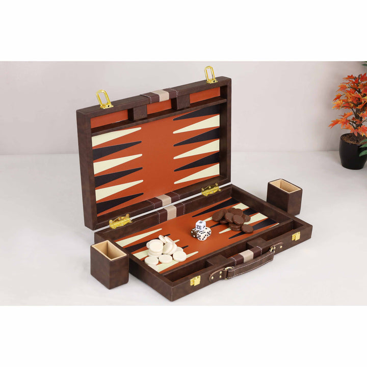 Display view of the Cognac Brown and Terracotta Executive Backgammon Set