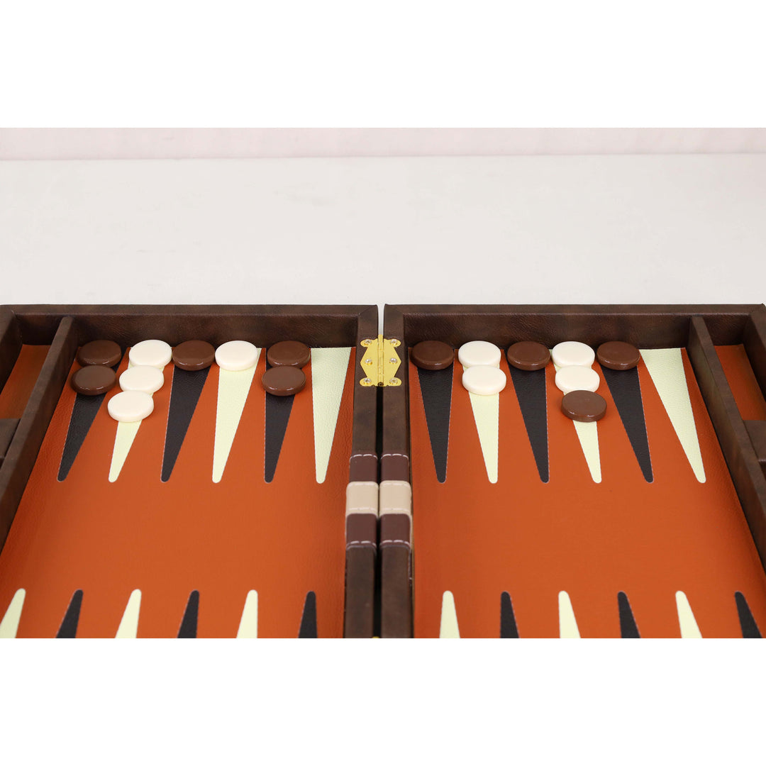 Fully opened 15-inch Cognac Brown Executive Backgammon Set