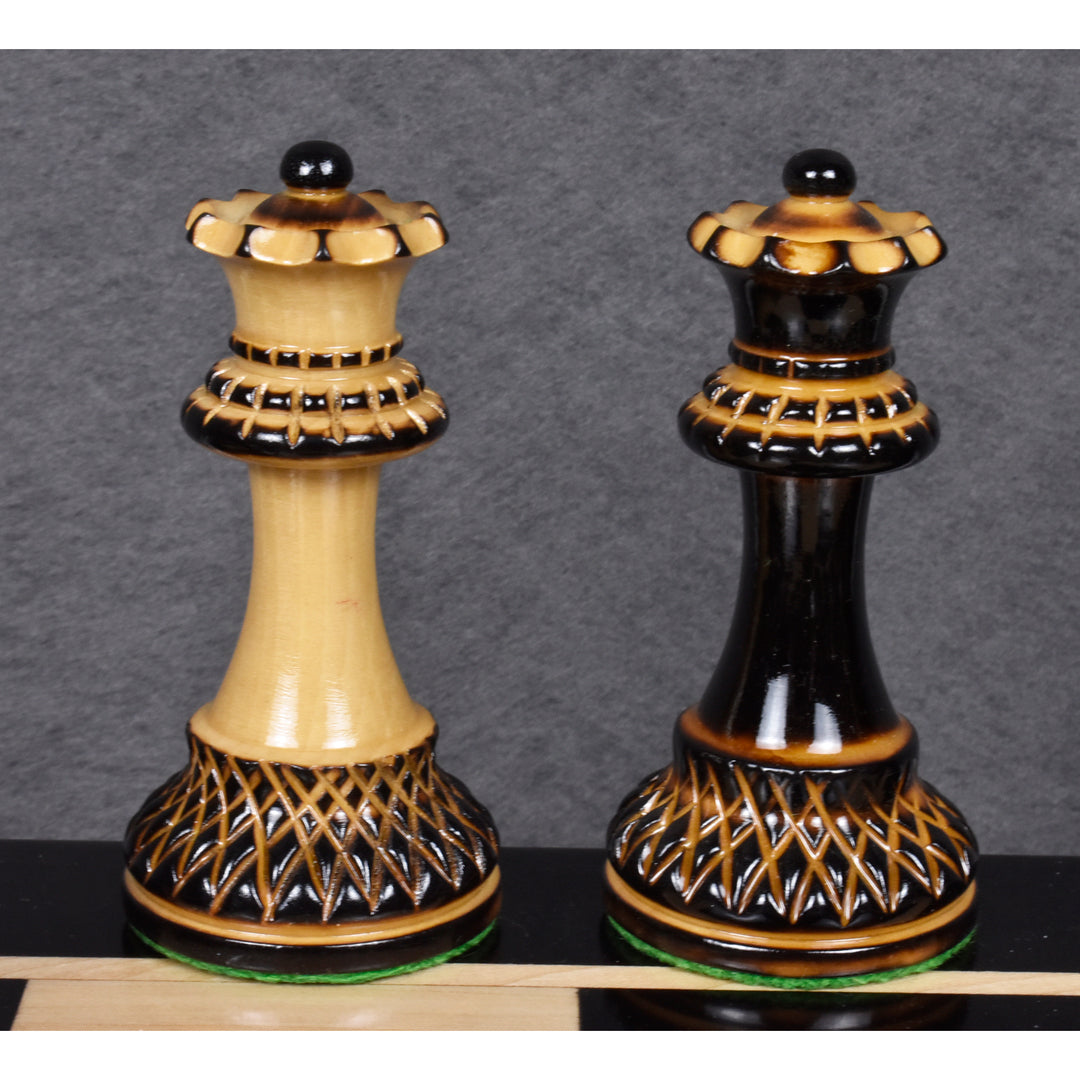 Piezas de ajedrez talladas Parker Staunton de 3,9" con tablero de madera de ébano y arce incrustado de 21" y caja para guardar piezas de ajedrez de palisandro dorado