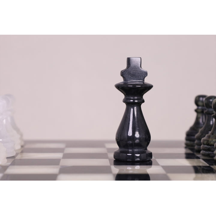 Slightly Imperfect  10" Onyx Marble Chess Set - Black & White Stone Board & Pieces