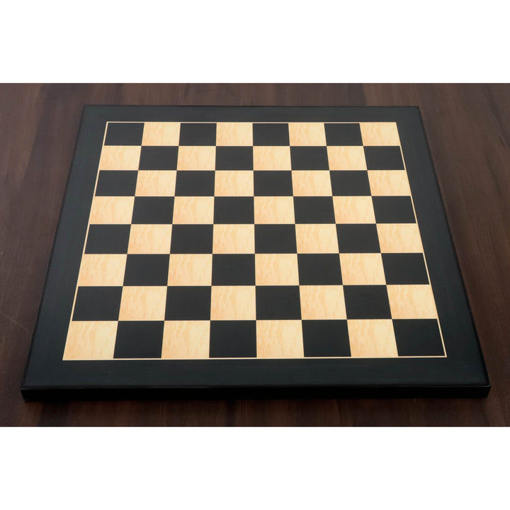 Full view of a 17 inch ebony and maple wood printed chess board with a sleek gloss finish.