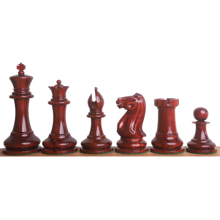 Luxury bud rosewood chess pieces featuring the iconic 1849 Staunton design with a polished finish.