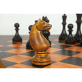Close-up of a 1935 Botvinnik Flohr-II Soviet knight in distressed antiqued boxwood.