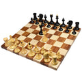 Soviet Latvian reproduced chess set arranged on a square wooden board in a classic gameplay setup.