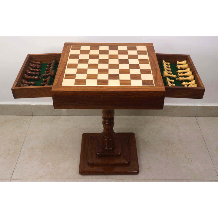 20" Monarch Series Wooden Chess Table with 3.6" Staunton Chess Pieces