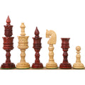 4.7" Lotus Series chess pieces in Bud Rosewood and Boxwood arranged in a lineup for visual comparison.