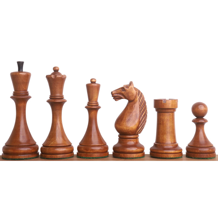 1935 Botvinnik Flohr-II Soviet Chess Pieces Only Set -Distress Antiqued Boxwood & Ebonised Boxwood- 4.4" King - Warehouse Clearance - USA Shipping Only