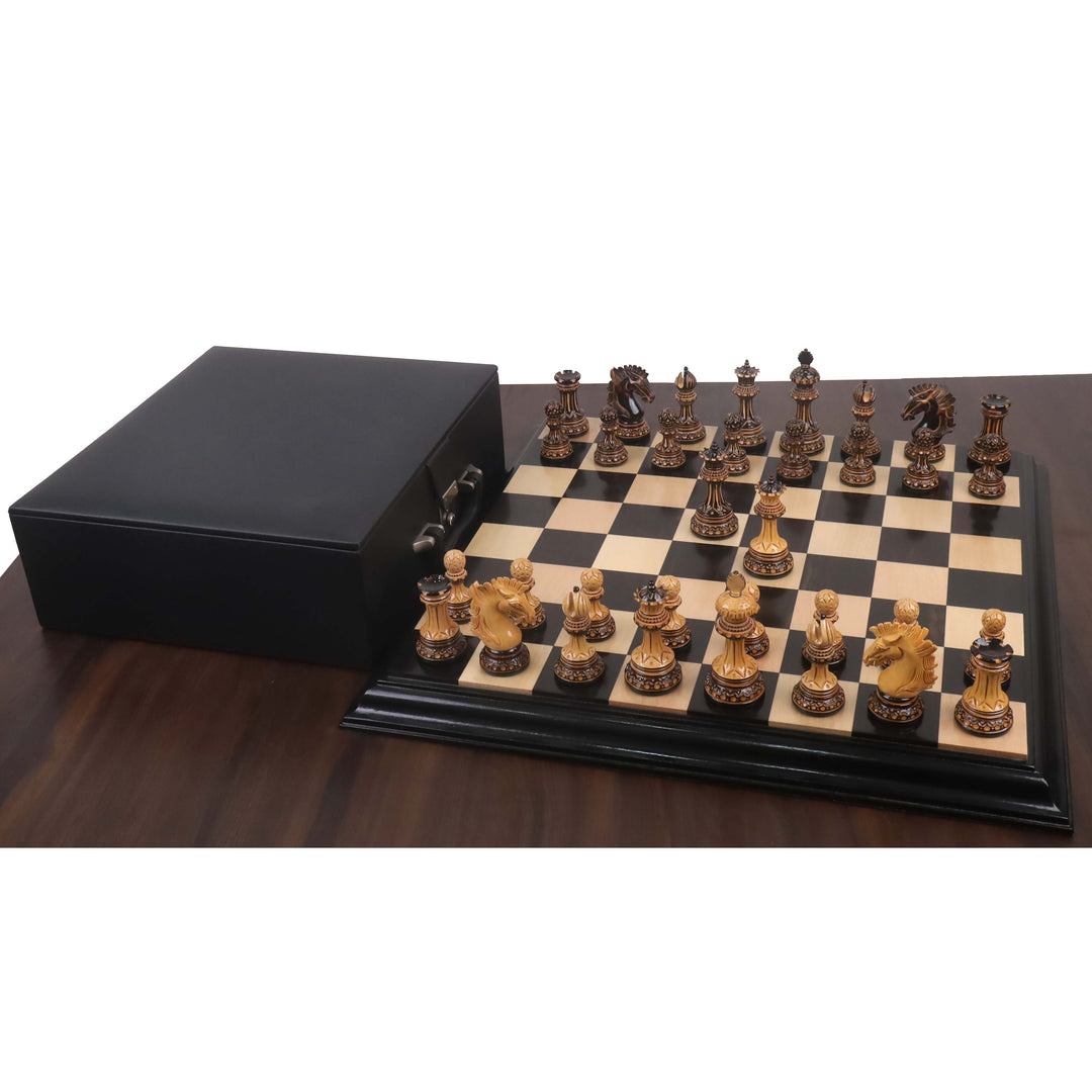 Alexandria Luxury Staunton Burnt Carving Chess Set - Triple Weighted Pieces with Board and Storage box